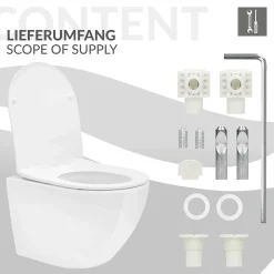 Luxebath Toilette suspendu céramique sans rebord court cuvette siège duroplast softclose