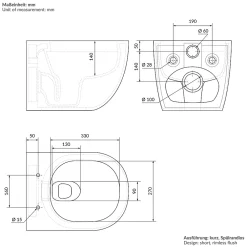 Luxebath Toilette suspendu céramique sans rebord court cuvette siège duroplast softclose