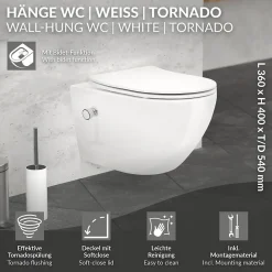 Wc Suspendu|Luxebath Toilette suspendu sans rebord blanc WC Soft Close fonction bidet salle de bain