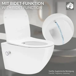 Wc Suspendu|Luxebath Toilette suspendu sans rebord blanc WC Soft Close fonction bidet salle de bain