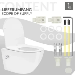 Wc Suspendu|Luxebath Toilette suspendu sans rebord blanc WC Soft Close fonction bidet salle de bain