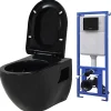Wc Suspendu|Vidaxl Toilette suspendue au mur avec réservoir caché Céramique Noir