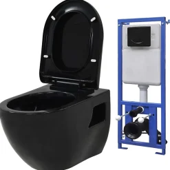 Wc Suspendu|Vidaxl Toilette suspendue au mur avec réservoir caché Céramique Noir