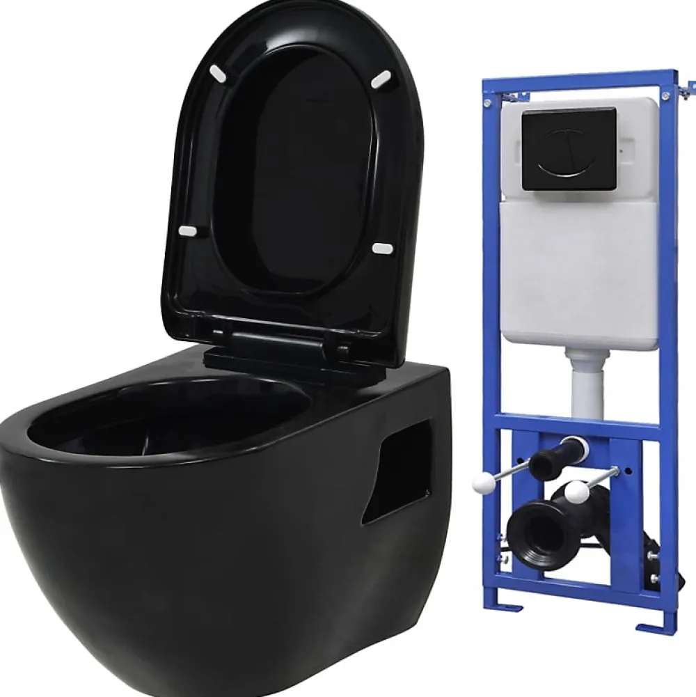 Wc Suspendu|Vidaxl Toilette suspendue au mur avec réservoir caché Céramique Noir
