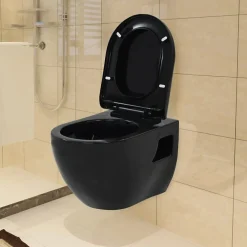 Wc Suspendu|Vidaxl Toilette suspendue au mur avec réservoir caché Céramique Noir