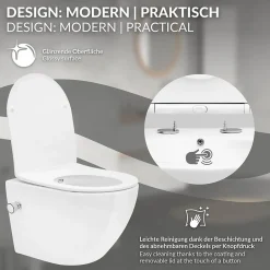 Luxebath Toilette wc suspendu fonction bidet système de rinçage sans bord en céramique