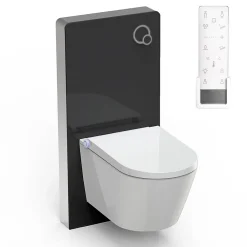 Bernstein Toilettes Japonais céramique, WC lavant avec module noir (100,4x48,3x10,8cm) + télécommande - WC 38,4x59,3x38cm - Pro+ 1102