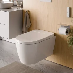 Wc Japonais|Duravit Toilettes Japonaises, WC japonais suspendu, WC lavant LED + Télécommande, siège chauffant, anti-tartre - 58x37,5x40,5cm - Soleil