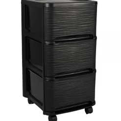 Meuble Buanderie|Eda Tour de rangement en plastique moderne 3 tiroirs - Noir