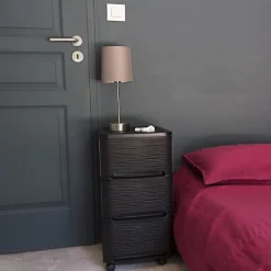 Meuble Buanderie|Eda Tour de rangement en plastique moderne 3 tiroirs - Noir