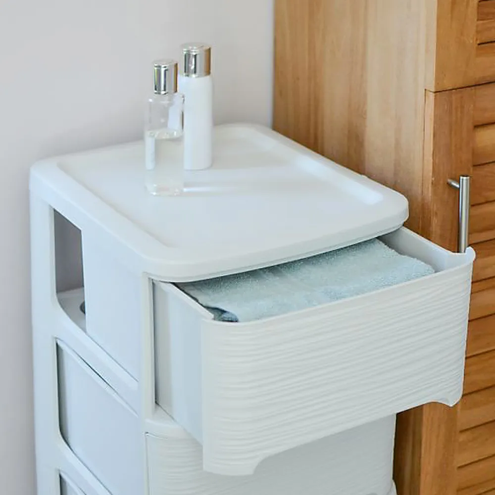 Eda Tour de rangement en plastique moderne 3 tiroirs - Blanc