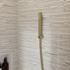 Pommeau De Douche, Flexible Et Barre De Douche|GoodHome Trio douchette + flexible + support, doré brossé, Owens