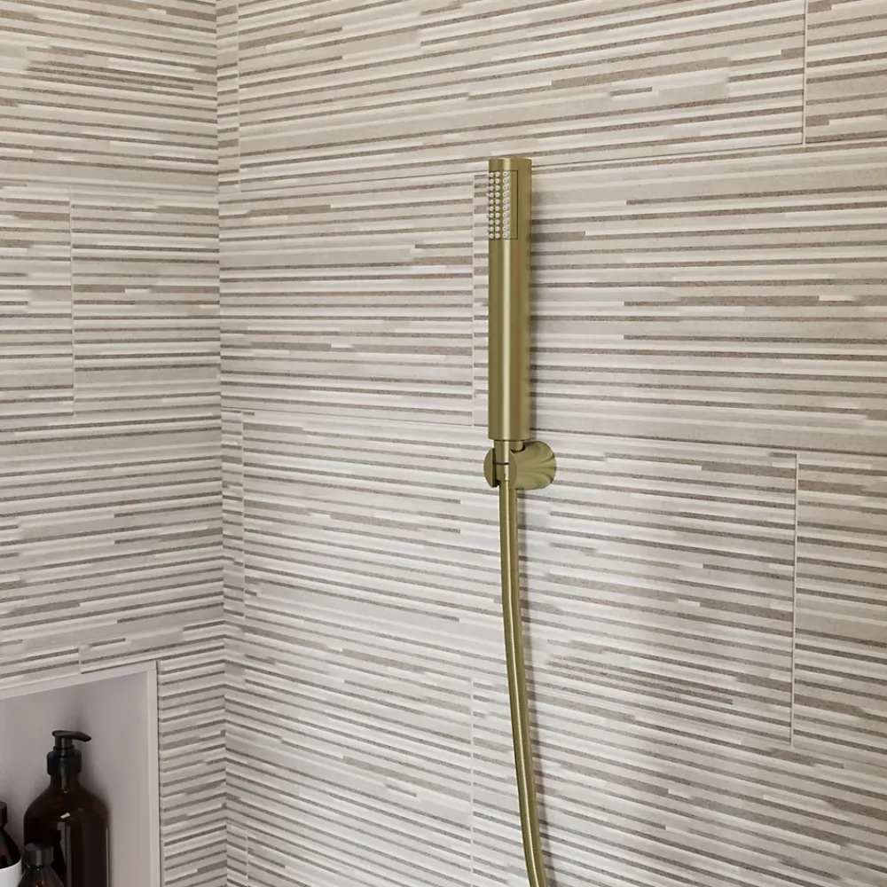 Pommeau De Douche, Flexible Et Barre De Douche|GoodHome Trio douchette + flexible + support, doré brossé, Owens