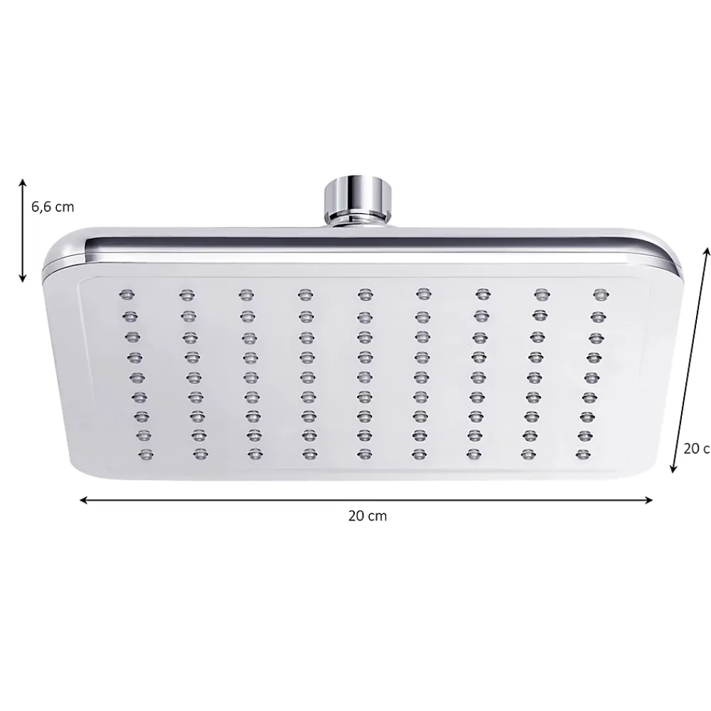 GoodHome Tête de douche carrée 20 x 20 cm, chrome, Milia