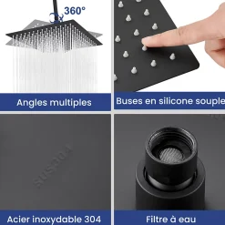 Sofetiy Max Tête de douche Inox Carrée 25cm Kit de douche