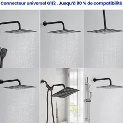 Sofetiy Max Tête de douche Inox Carrée 25cm Kit de douche