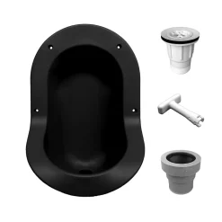 Urinoir|Ti'Pi Urinoir sans eau encastrable avec kit valve parachute et manchon droit - Polyéthylène - Noir