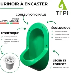 Ti'Pi Urinoir sans eau encastrable vert + kit valve parachute + pack entretien