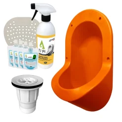 Urinoir|Ti'Pi Urinoir sans eau encastrable orange + kit valve parachute + pack entretien