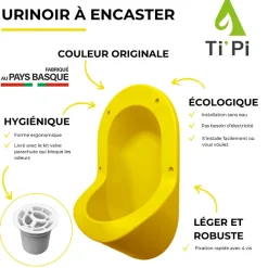 Ti'Pi Urinoir sans eau encastrable jaune + kit valve parachute + pack entretien