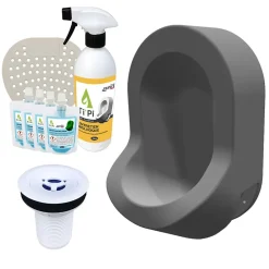 Urinoir|Ti'Pi Urinoir sans eau mural gris + kit valve bec de canard + pack entretien