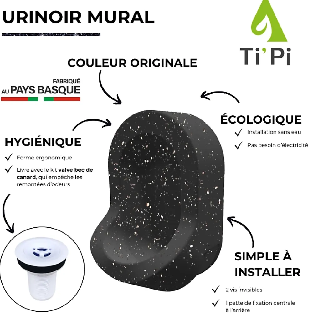 Ti'Pi Urinoir sans eau mural galaxie + kit valve bec de canard + pack entretien