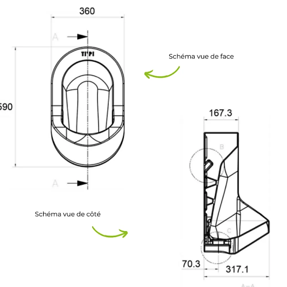 Ti'Pi Urinoir sans eau mural galaxie + kit valve bec de canard + pack entretien