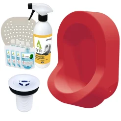 Urinoir|Ti'Pi Urinoir sans eau mural rouge + kit valve bec de canard + pack entretien