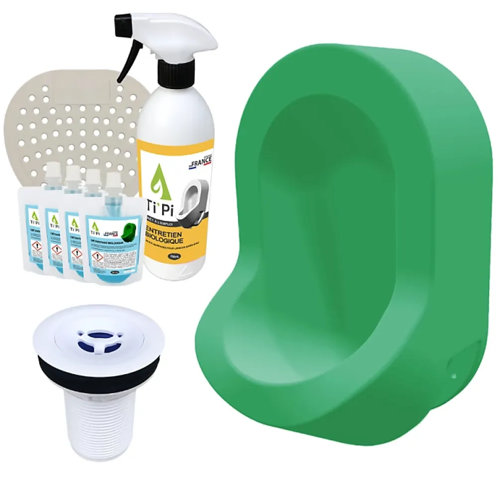 Ti'Pi Urinoir sans eau mural vert + kit valve bec de canard + pack entretien