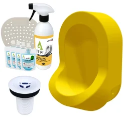 Urinoir|Ti'Pi Urinoir sans eau mural jaune + kit valve bec de canard + pack entretien