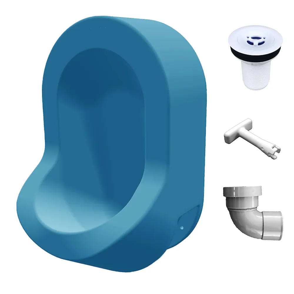 Ti'Pi Urinoir sans eau mural avec kit valve et manchon droit - Polyéthylène - Bleu