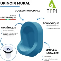 Ti'Pi Urinoir sans eau mural bleu + kit valve bec de canard + pack entretien