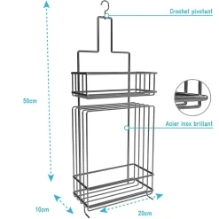 Etagère Salle De Bains|Aurlane Valet Etagères de douche Chrome 2 Paniers - 20x10x50 cm - LOU