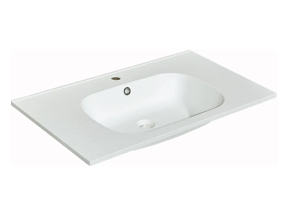 Vasque À Encastrer|Vente-unique Vasque à encastrer en résine effet pierre - Blanc - L80 x l46 cm - OKIWA