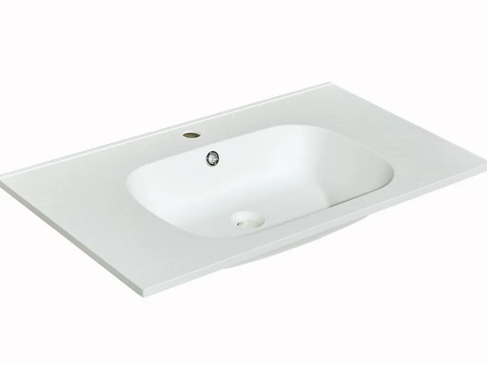 Vasque À Encastrer|Vente-unique Vasque à encastrer en résine effet pierre - Blanc - L80 x l46 cm - OKIWA