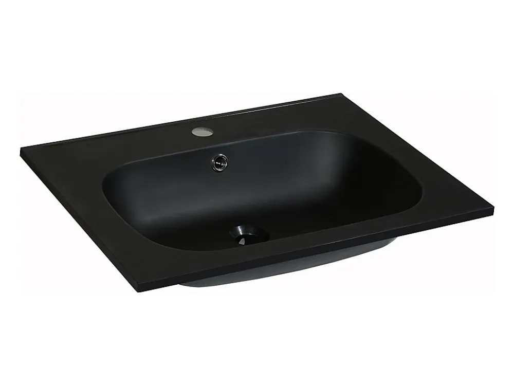 Vasque À Encastrer|Vente-unique Vasque à encastrer en résine effet pierre - Noir - L60 x l46 cm - OKIWA