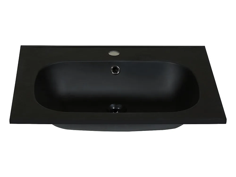 Vasque À Encastrer|Vente-unique Vasque à encastrer en résine effet pierre - Noir - L60 x l46 cm - OKIWA