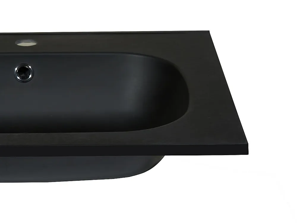 Vasque À Encastrer|Vente-unique Vasque à encastrer en résine effet pierre - Noir - L60 x l46 cm - OKIWA