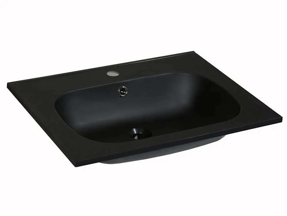 Vasque À Encastrer|Vente-unique Vasque à encastrer en résine effet pierre - Noir - L60 x l46 cm - OKIWA