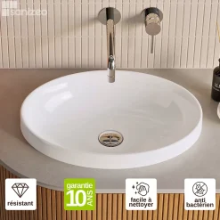 Vasque À Encastrer|Lavaberg Vasque à encastrer ovale - Blanc Brillant - Minéral composite - L50 x l37 x H12 -3 cm - RUNA