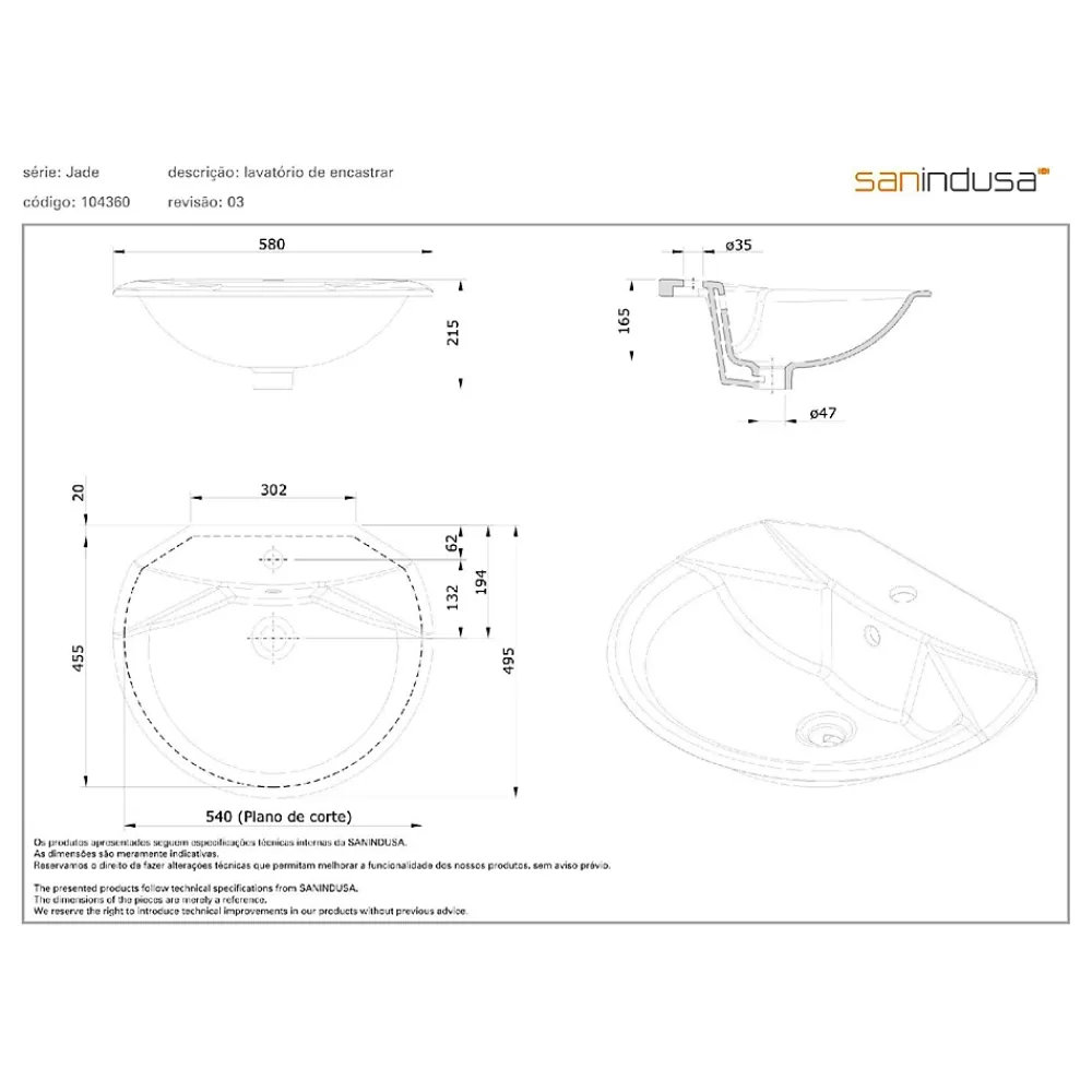 Vasque À Encastrer|Sanindusa Vasque à encastrer par dessus 58x49,5 céramique traditionnelle Jade blanc