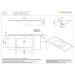 Sanindusa Vasque à encastrer sur plan de toilette ou à poser sur meuble 101x46 hauteur 15cm (mitigeur et vidage non inclus)