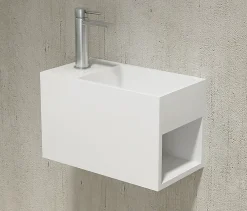 Bernstein Vasque / Lavabo mural rectangulaire Fonte minérale 33x18x20,5cm Blanc mat, rangement intégré - PB2046