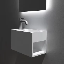 Bernstein Vasque / Lavabo mural rectangulaire Fonte minérale 33x18x20,5cm Blanc mat, rangement intégré - PB2046