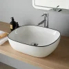 Vasque À Poser|Planète Bain Vasque à poser 49.5 cm blanche avec liseré noir - Mady