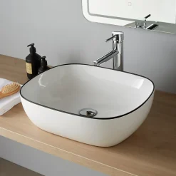 Vasque À Poser|Planète Bain Vasque à poser 49.5 cm blanche avec liseré noir - Mady
