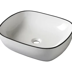 Vasque À Poser|Planète Bain Vasque à poser 49.5 cm blanche avec liseré noir - Mady