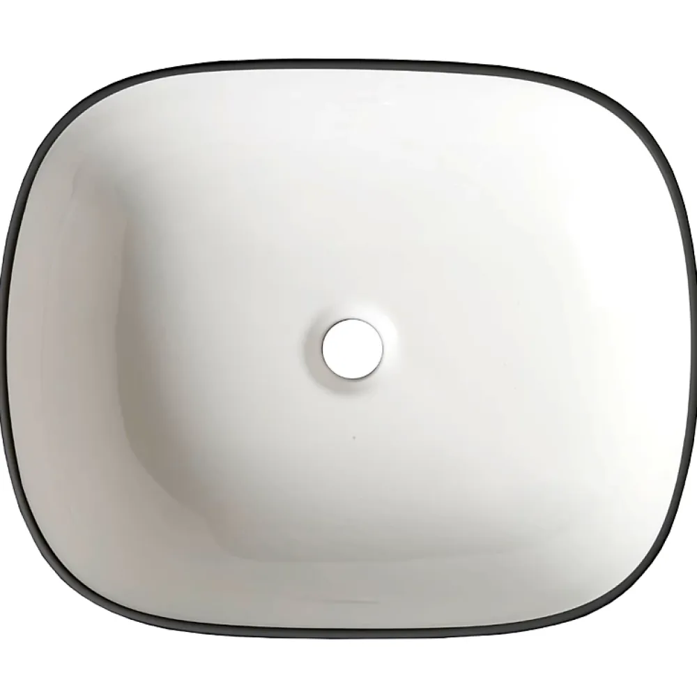 Vasque À Poser|Planète Bain Vasque à poser 49.5 cm blanche avec liseré noir - Mady
