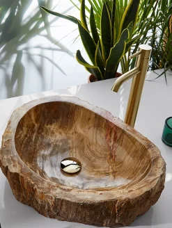 Pegane Vasque à poser / lavabo en pierre naturelle coloris brun - Longueur 45 x Hauteur 15 x Profondeur 40 cm