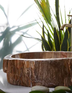 Pegane Vasque à poser / lavabo en pierre naturelle coloris brun - Longueur 45 x Hauteur 15 x Profondeur 40 cm